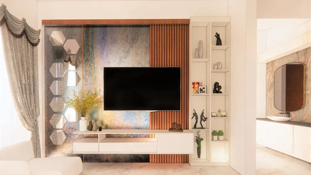 drawing room interior design with tv