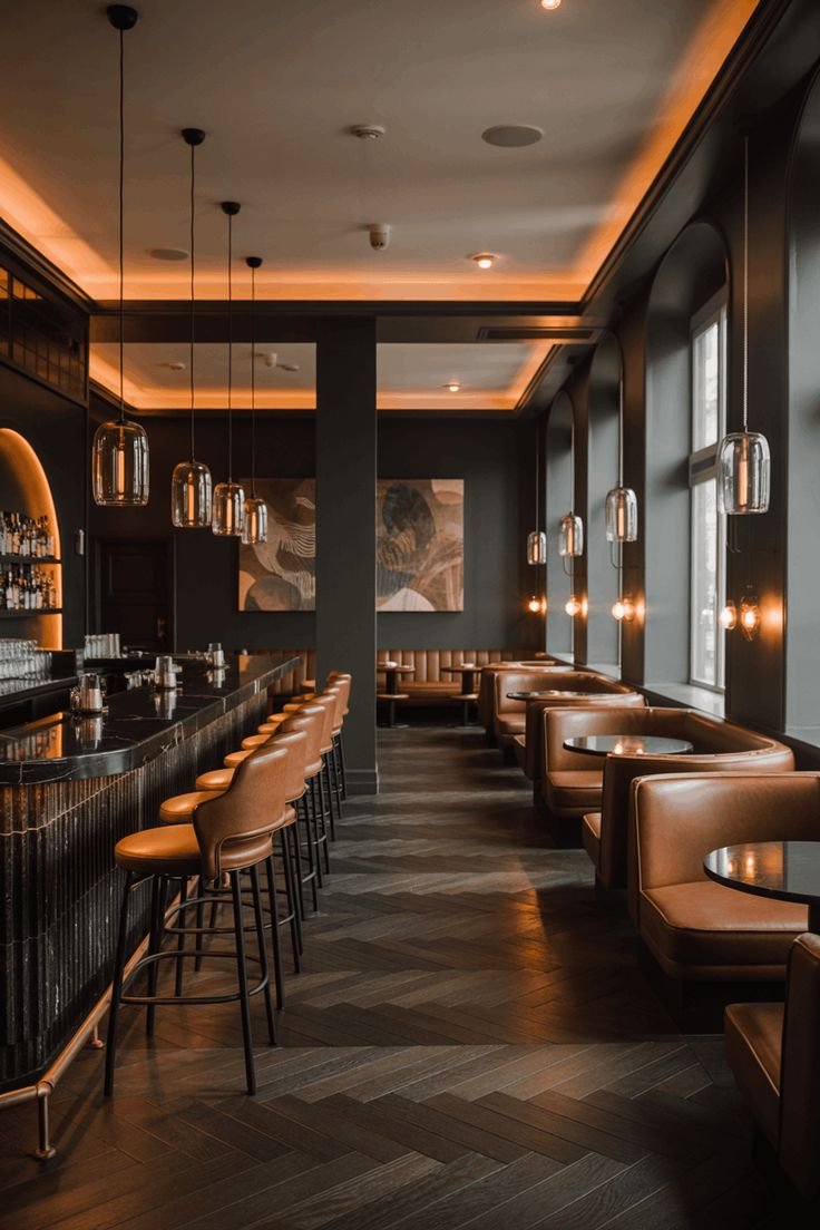 This stylish café-bar interior features rich…