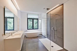 white and black bathtub interior design
