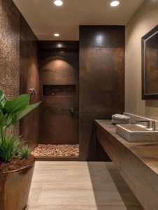 wooden stone shower room