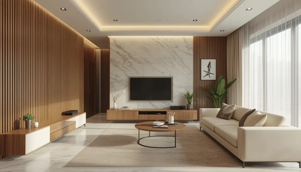 lucid origin Generate a photorealistic contemporary apartment living room designed by a high 0